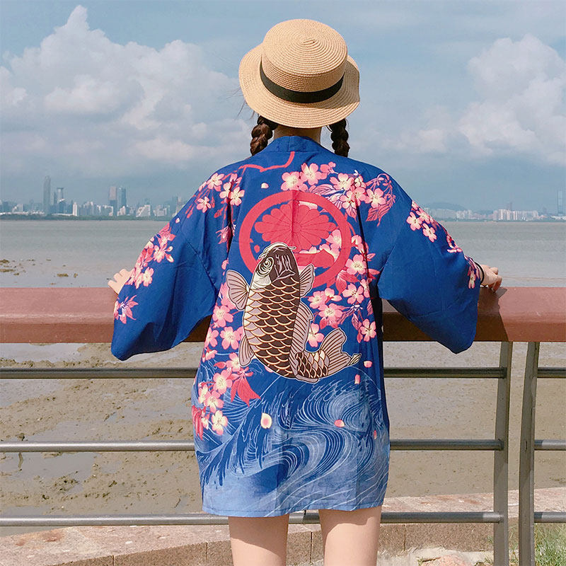 Black Fish Floral Kimono Outerwear Sun Protective modakawa