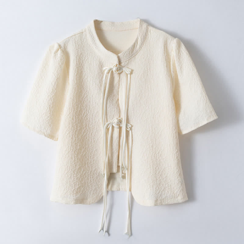 Elegant Buckle Puff Sleeve Loose T-Shirt modakawa