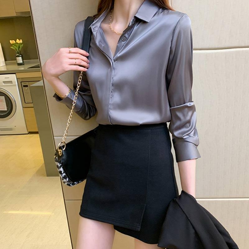 Elegant Satin Shirt Workwear Modakawa