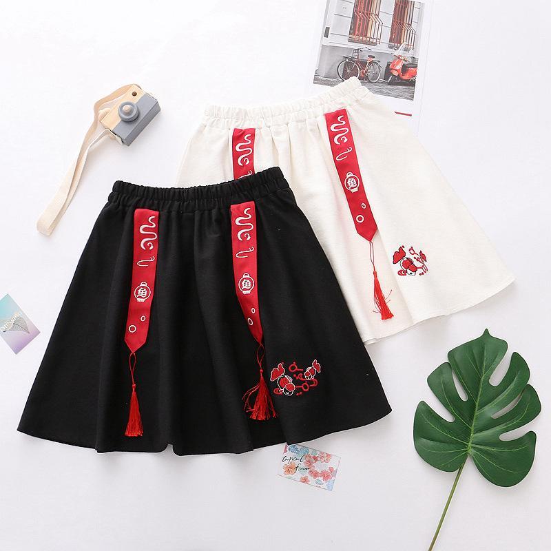 Fish Embroidery Tassels A-line Skirt Modakawa