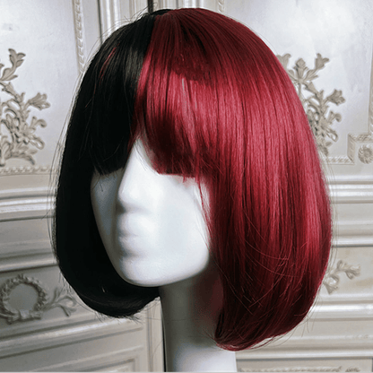 Vampire Clown Colorblock Short Straight Wig With Neat Bangs modakawa