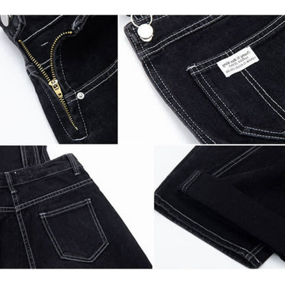 Pocket Lapel Tie T-Shirt Denim Overalls Set modakawa