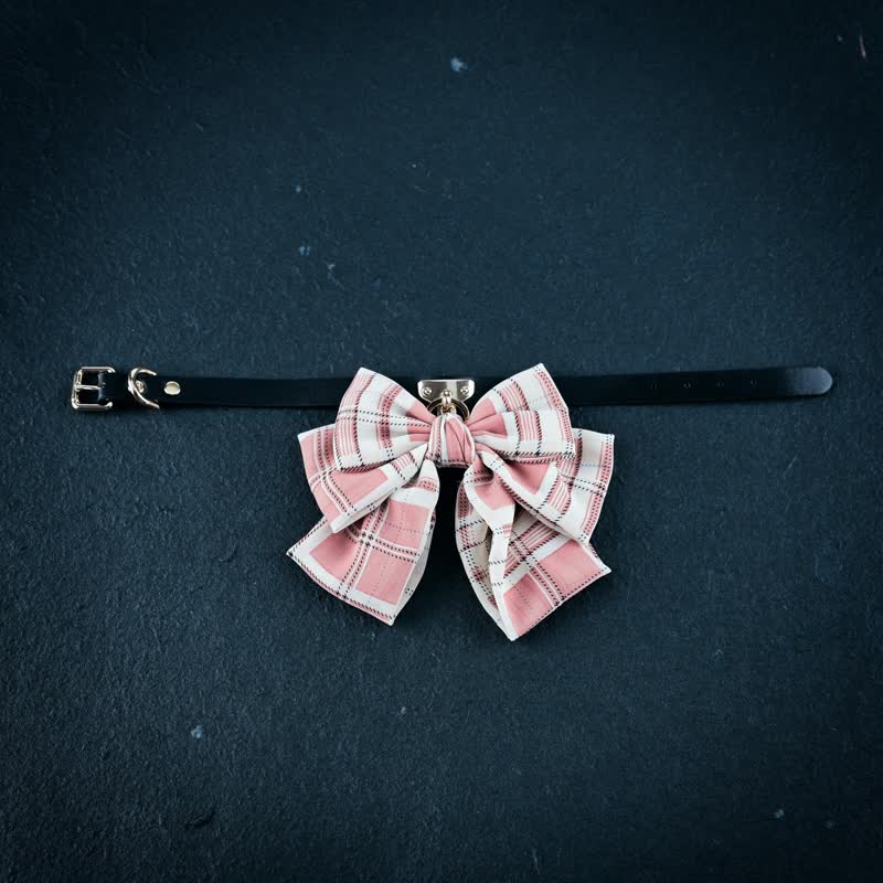 Pink Plaid Bowknot Bell Choker Anal Plug SM Accessories modakawa