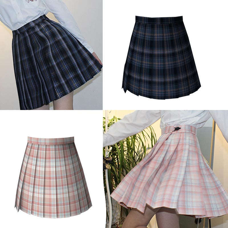 Plaid Print Pleated Skirt Bow Tie Set Modakawa