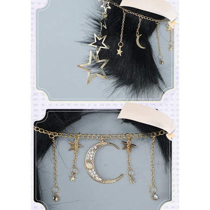 Black Star Moon Chain Fox Ears Furry Headband modakawa