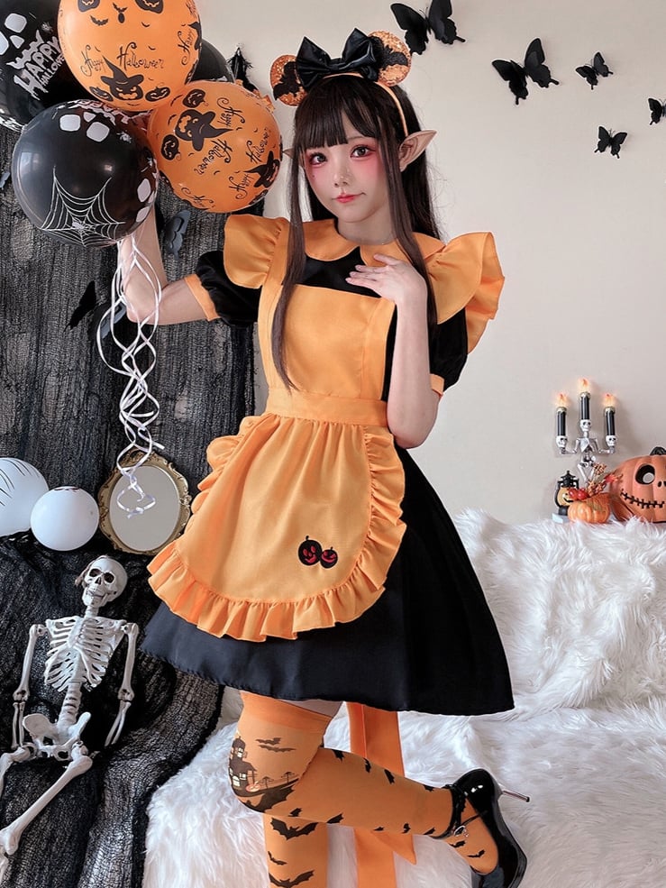 Halloween Black and Orange Pumpkin Maid Dress Costume mySite