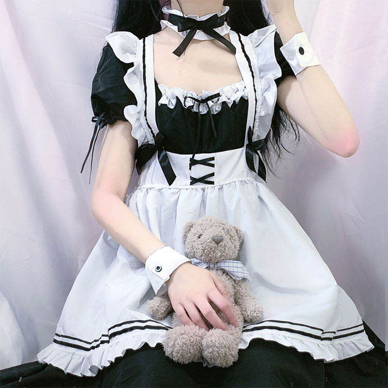 Bow Tie Lolita Maid Ruffle Costume Dress Modakawa