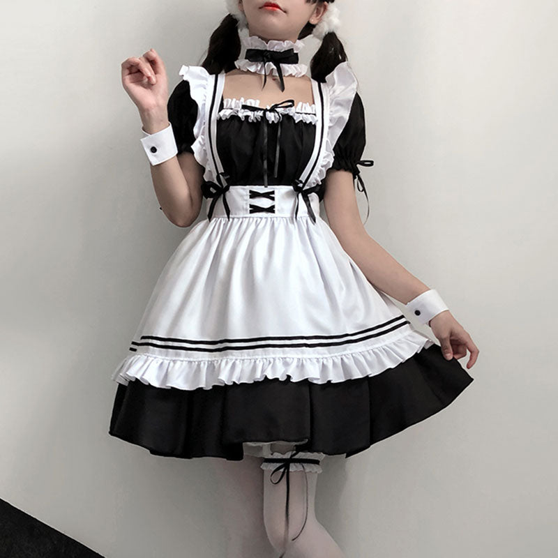 Bow Tie Lolita Maid Ruffle Costume Dress Modakawa