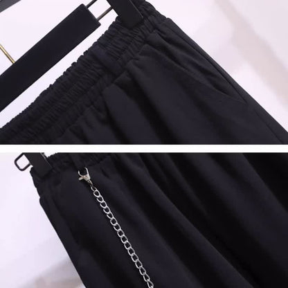 Chic Chain Pocketed Polo T-Shirt Casual Cargo Pants modakawa