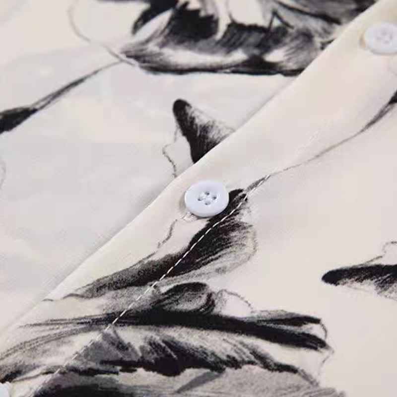 Ink Painting Blossom Print Lapel Shirt modakawa