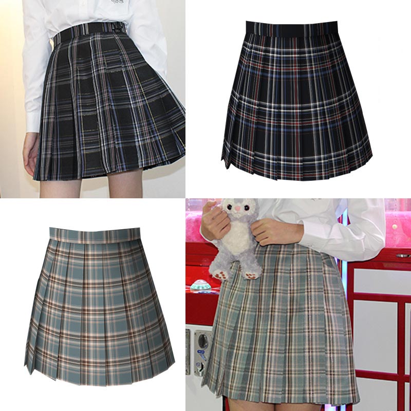 Plaid Print Pleated Skirt Bow Tie Set Modakawa