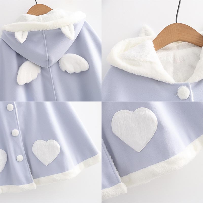 Cute Wings Ears Love Heart Hooded Short Cloak Coat Modakawa