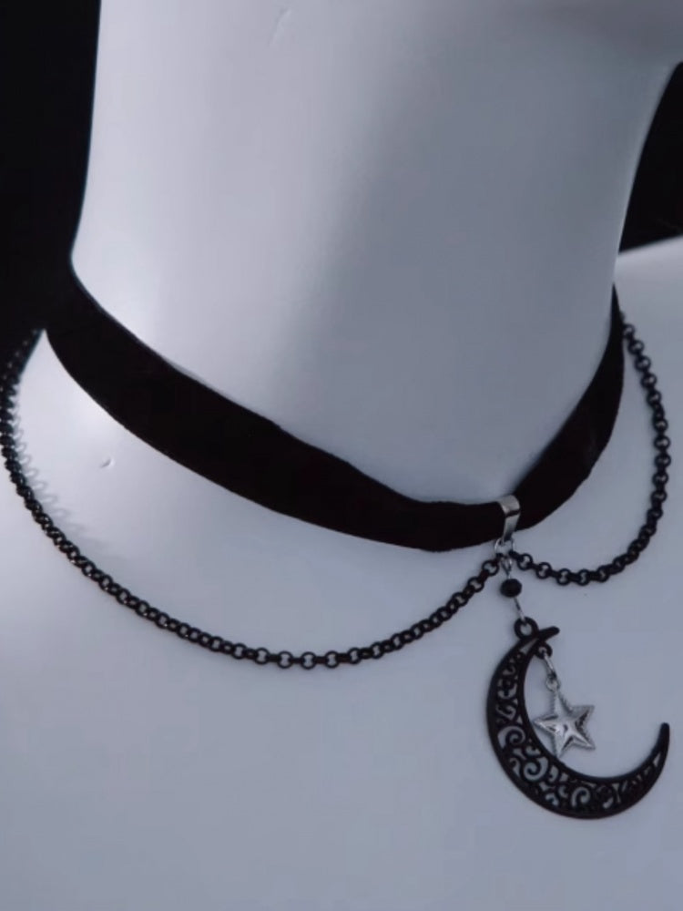 Moon Star Pendant Black Velvet Choker mySite