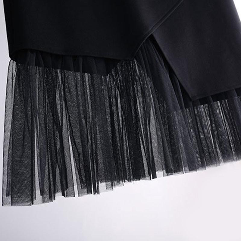 Irregular Mesh Stitching Black Skirt Modakawa