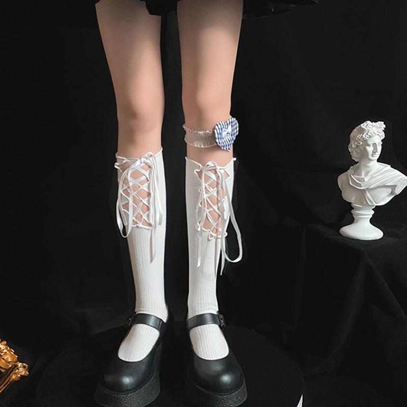 Elegant Cross Lace Strap Socks Modakawa