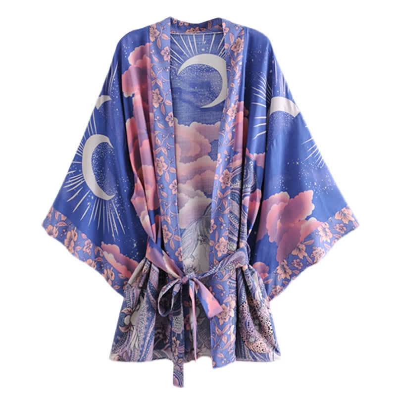 Vintage Moon Floral Print Cardigan Outerwear modakawa