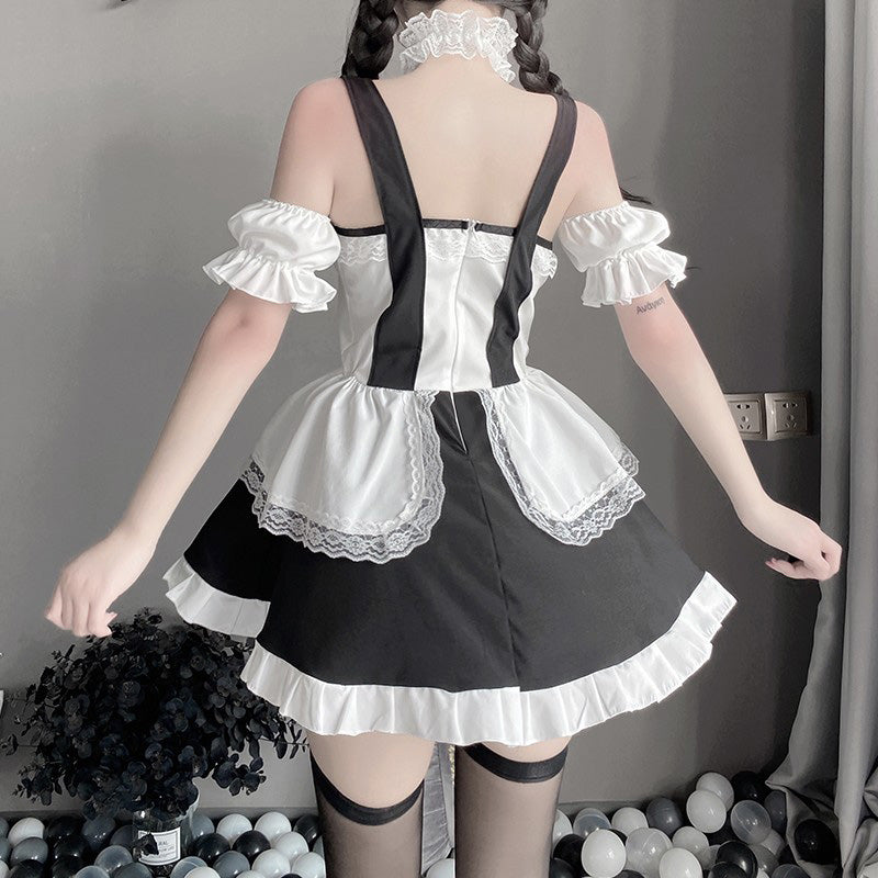 Kawaii Ruffle Maid Lingerie Dress Stockings Set Modakawa