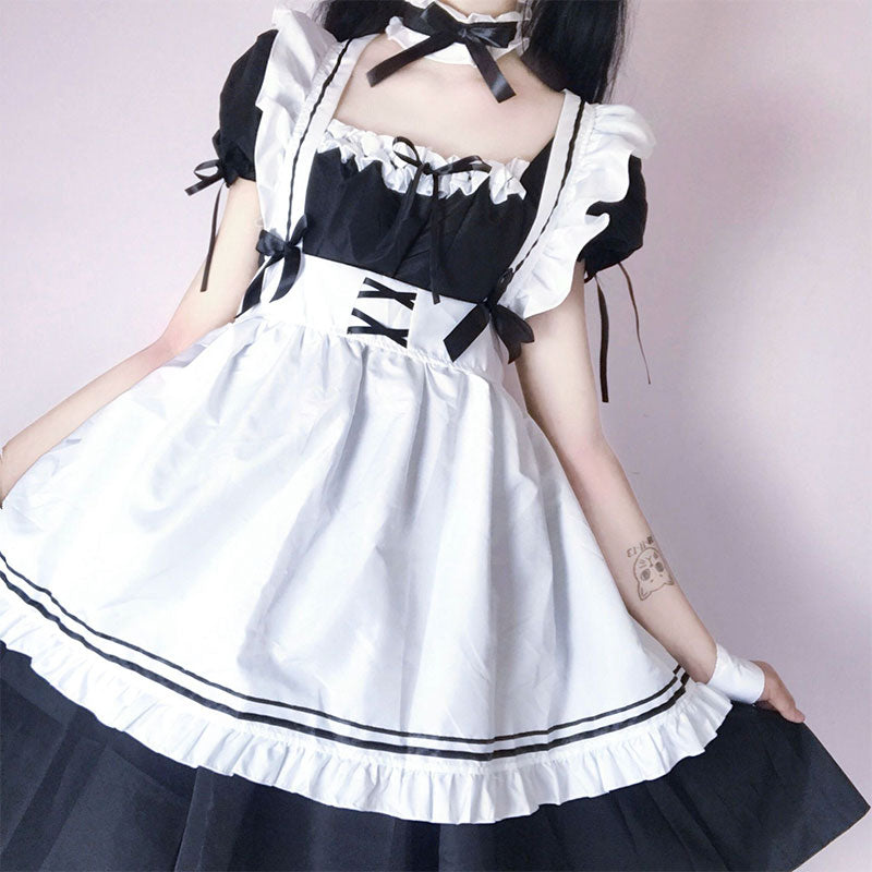 Bow Tie Lolita Maid Ruffle Costume Dress Modakawa