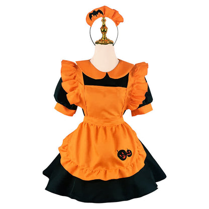 Kawaii Pumpkin Bat Embroidery Doll Collar Maid Dress Modakawa