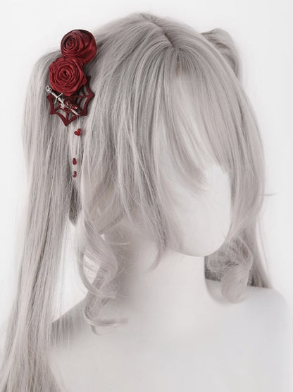 Lolita Spider Web Red Rosettes Hairclip mySite