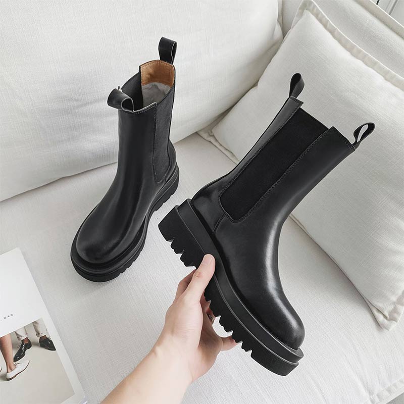 Slip-On Genuine Leather Platform Boots Modakawa