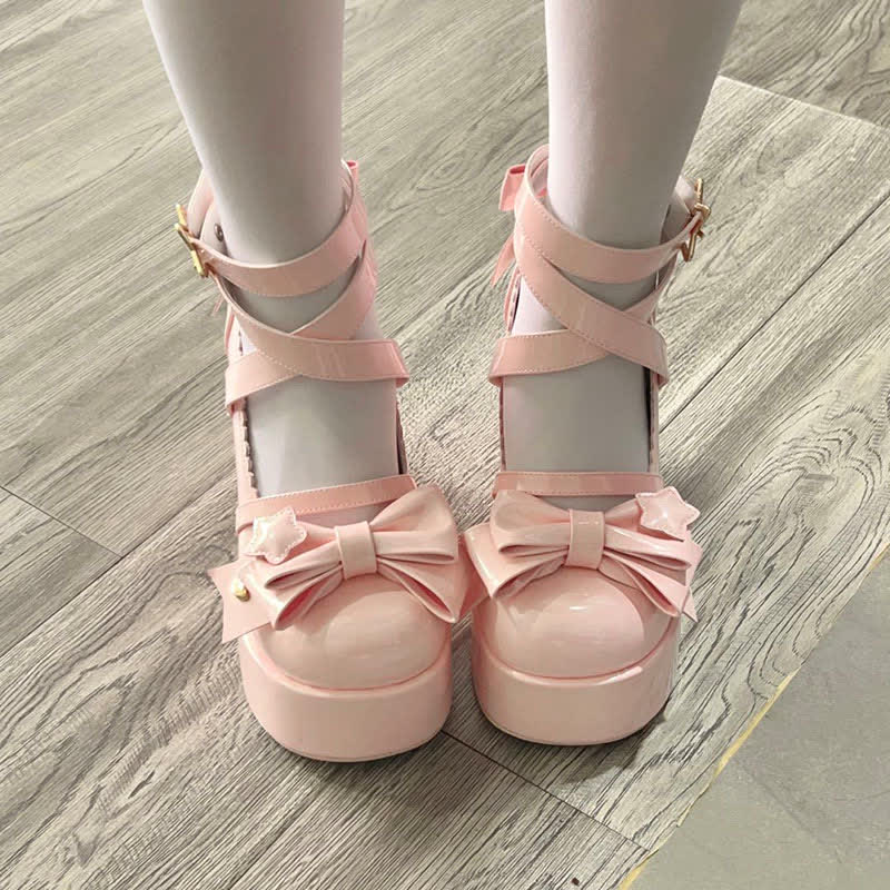 Bow Knot Star Buckle Lolita High-heeled Shoes modakawa