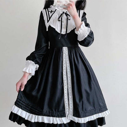 Elegant Lace Up Lolita Dark Maid Dress Modakawa