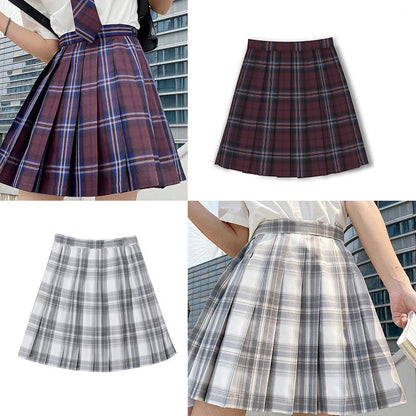 Plaid Print Pleated Skirt Bow Tie Set Modakawa