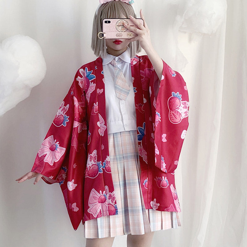 Strawberry Loose Cardigan Kimono Outerwear modakawa