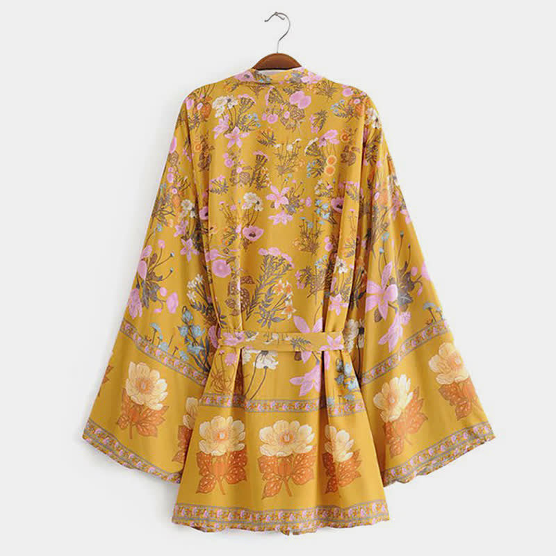 Boho Blossom Print Belt Cardigan Outerwear modakawa