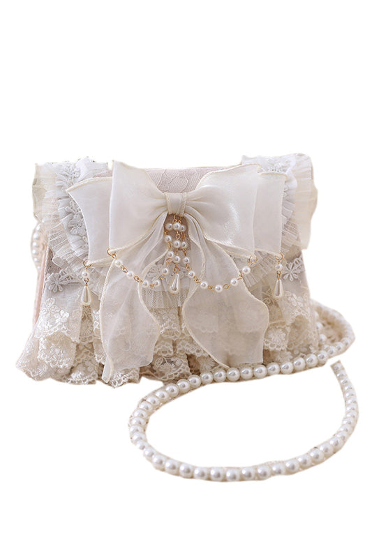 Bowknot Lace Pearl Chain Crossbody Bag SpreePicky