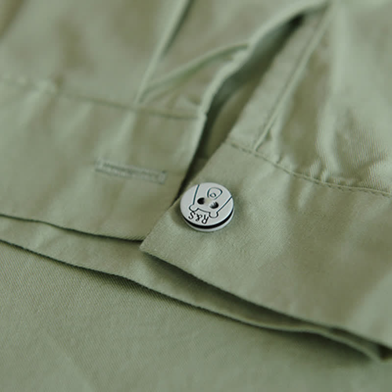 Cartoon Button Milk Tea Print Pocket Lapel Shirt modakawa