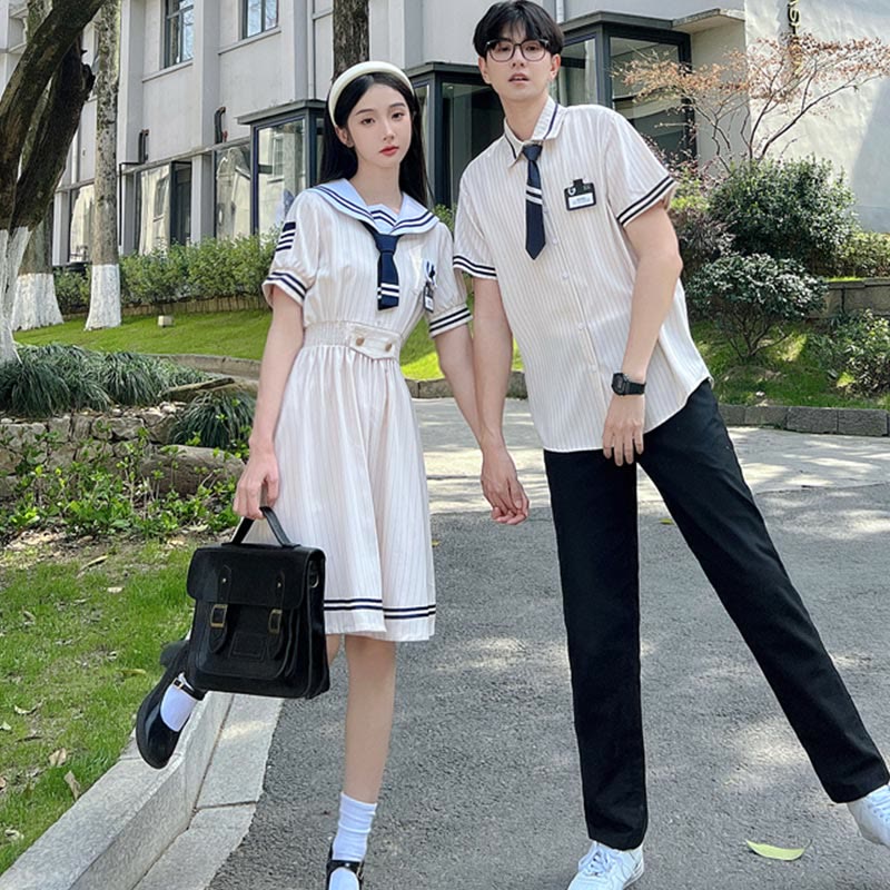 Couple JK Uniform Sailor Collar Dress T-Shirt Pants modakawa