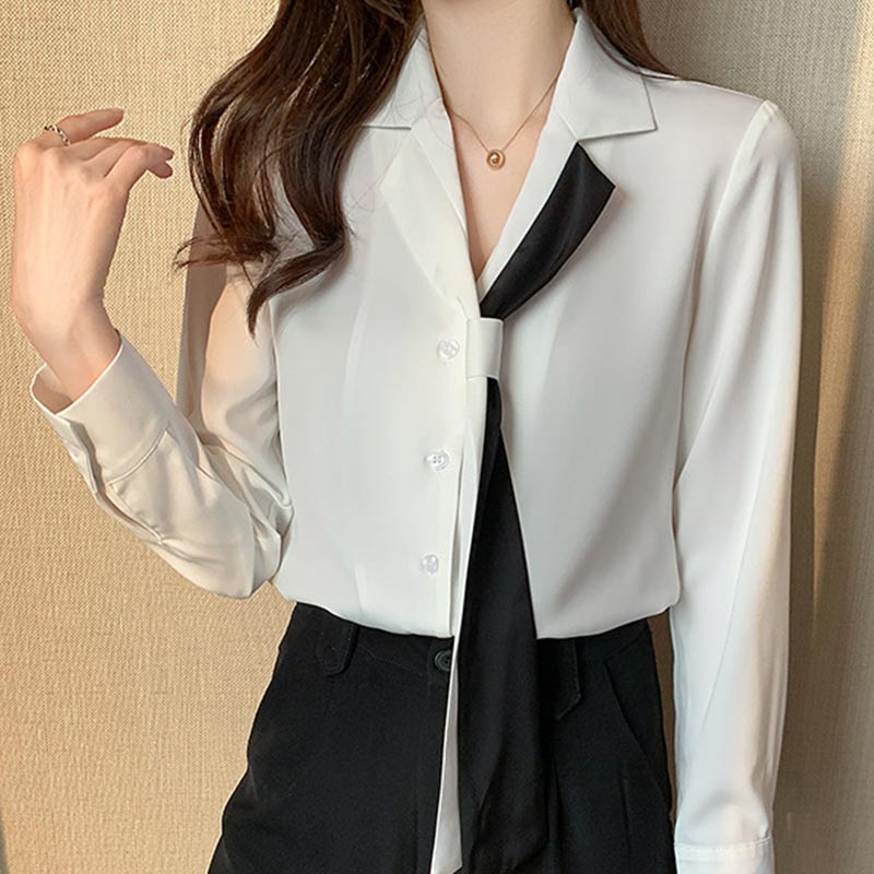 Elegant Streamer Turn-Down Collar Shirt Modakawa