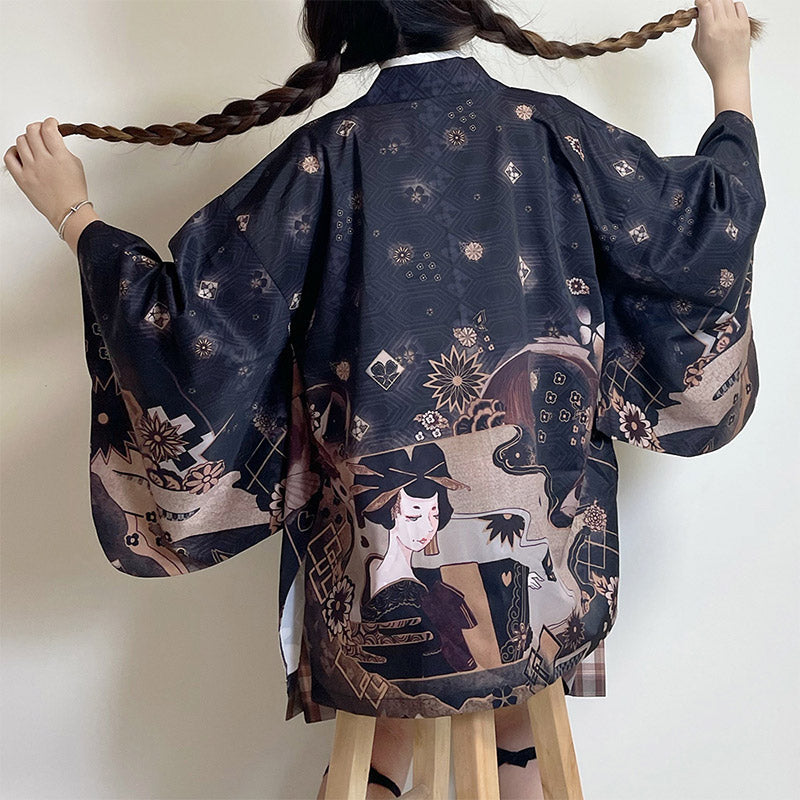 Vintage Anime Print Cardigan Kimono Outerwear modakawa