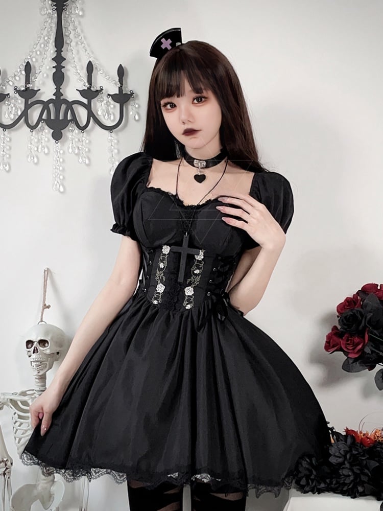 Halloween Dark Black Puff Sleeves Dress Costume mySite