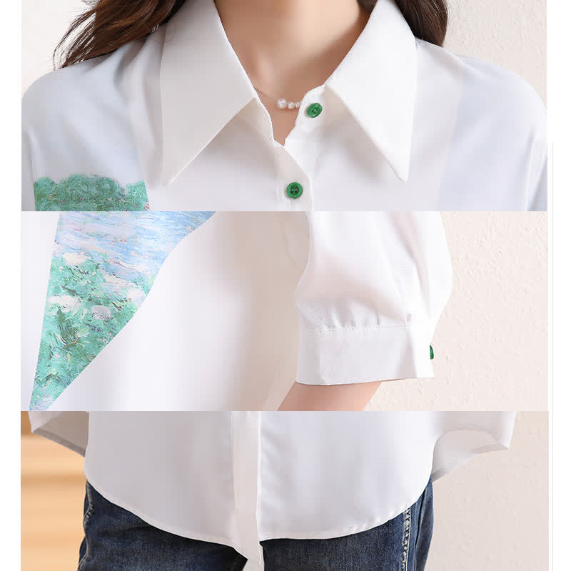 Chic Painting Print Chiffon Lapel Shirt modakawa