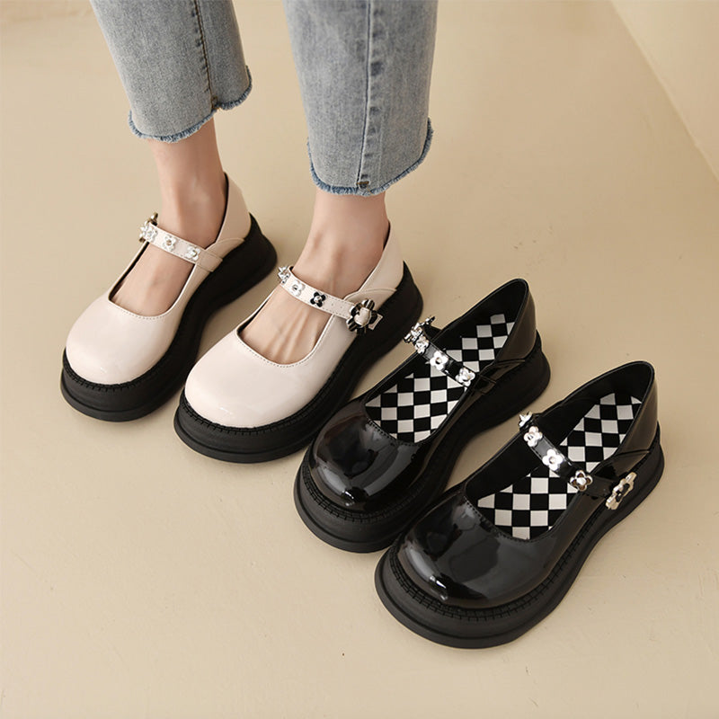 Elegant Pure Color Round Toe Mary Janes Shoes Modakawa