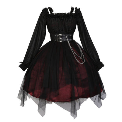 Black Chain Belt Long Sleeve Slip Lolita Dress modakawa