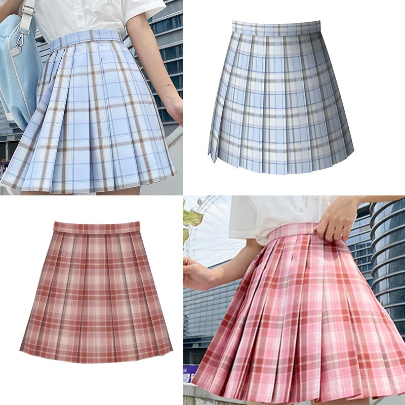 Plaid Print Pleated Skirt Bow Tie Set Modakawa