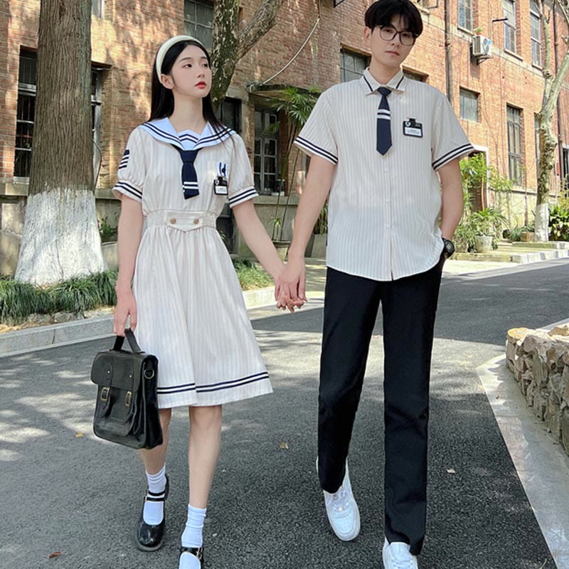 Couple JK Uniform Sailor Collar Dress T-Shirt Pants modakawa