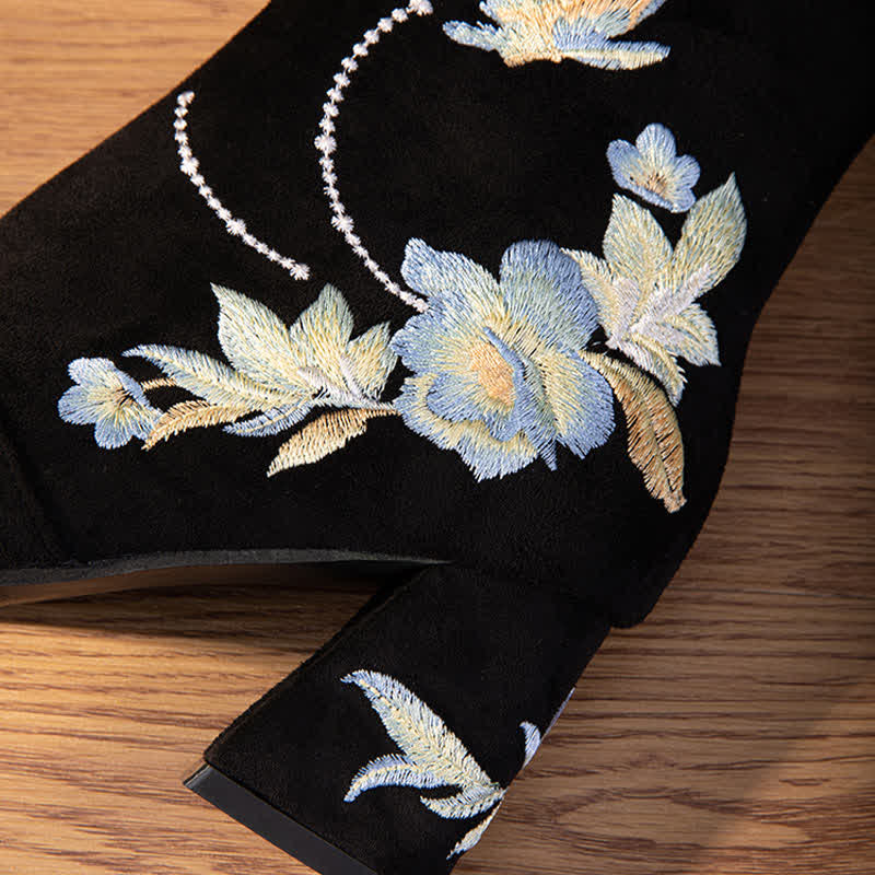 Vintage Blossom Embroidery Zipper Boots modakawa