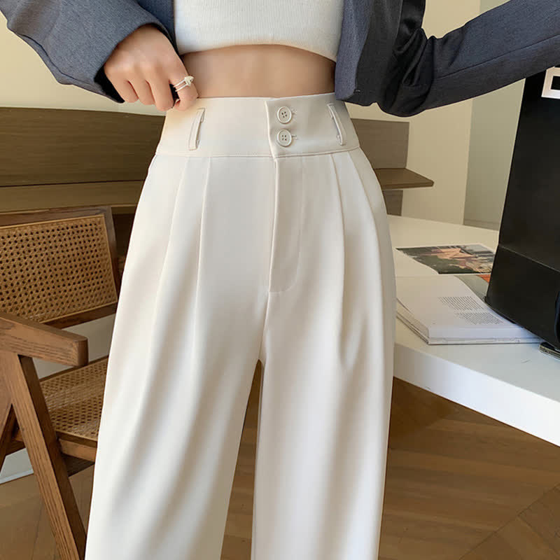 High Waist Wide Leg Double Button Drape Suit Pants modakawa