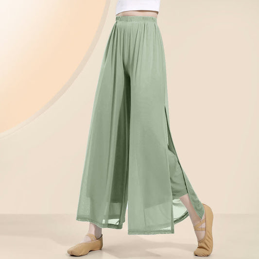 Vintage Pure Color Mesh Flowy Split Casual Pants modakawa