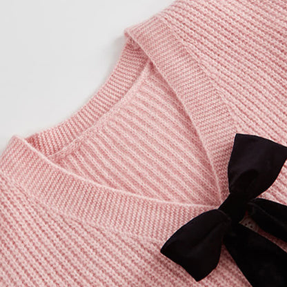 Pink Bow Knot Knit Cardigan Sweater Irregular Suspender Dress modakawa