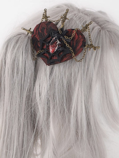 Red Heart Black Spider Web with Swords and Chains Hairclip mySite