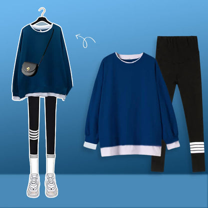 Casual Round Collar Sweatshirt Casual Leggings Set Modakawa