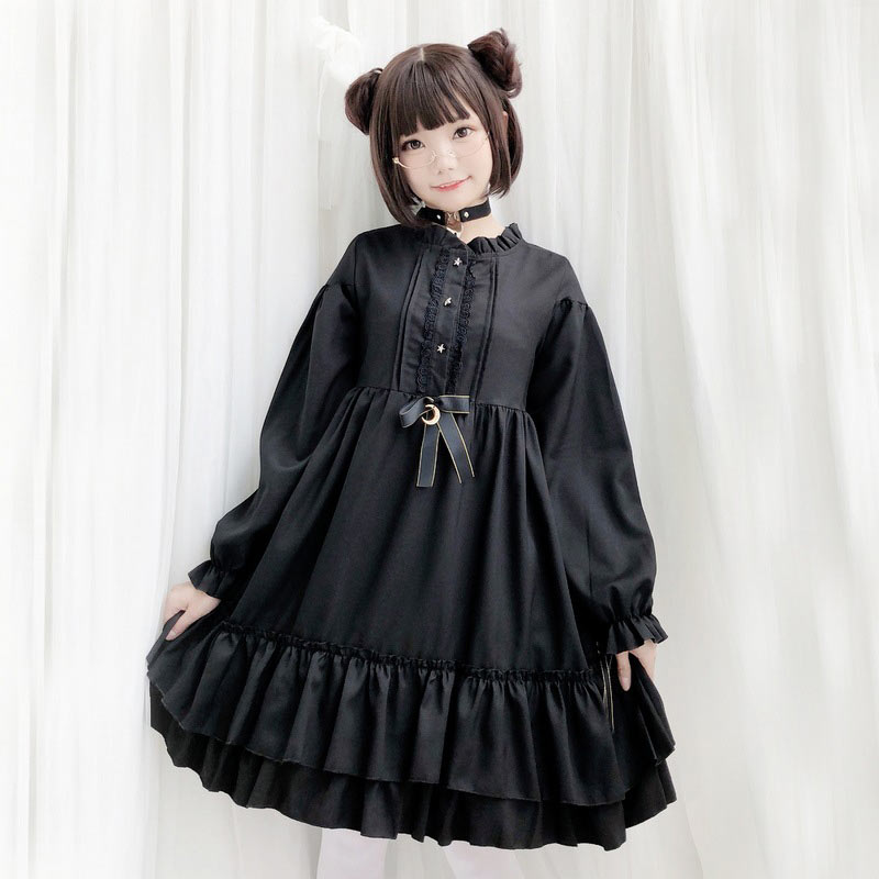 Black Gothic Darkness Star Button Front Dress Modakawa