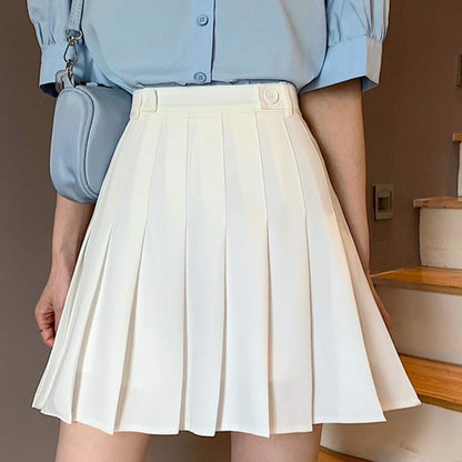 High Waist Pure Color Pleated Skirt Modakawa