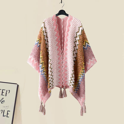 Pink Boho Tassel Shawl Wrap Slip Dress modakawa